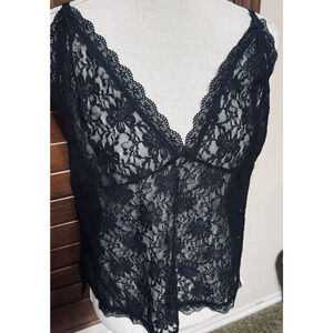 VTG Y2K Black Sheer Camisole Lace Cami top sz L USA fairygoth whimsigoth